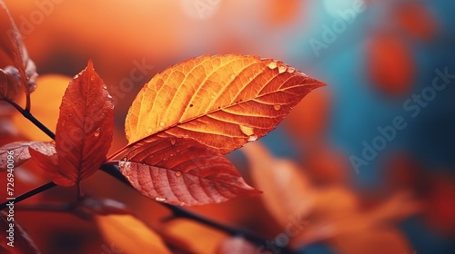 Colorful leaves in hoarfrost in late autumn or early winter with beautiful smooth bokeh background. Created with Generative AI