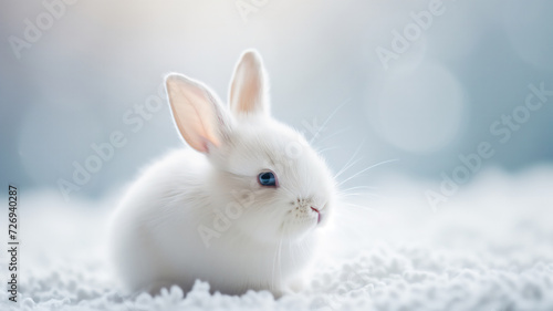 Cute white bunny on pastel background - background for Easter sale
