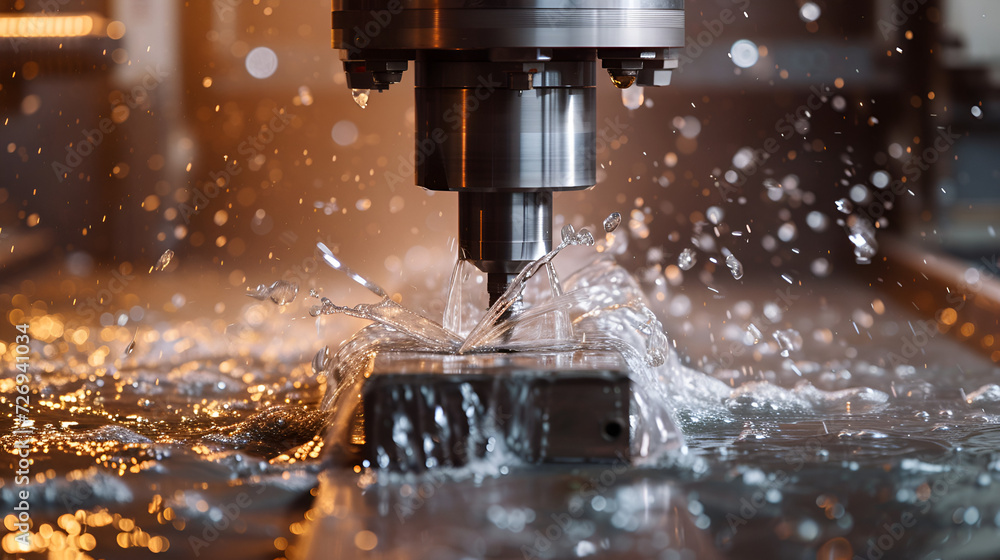 Cnc milling machine. Processing and laser cutting for metal in the industrial. Motion blur. Industrial exhibition of machine tools. generative ai