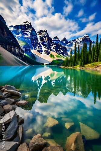 Epic Untouched Beauty: A Panoramic Landscape of a Tranquil Lake in a Mountainous Valley © Leah