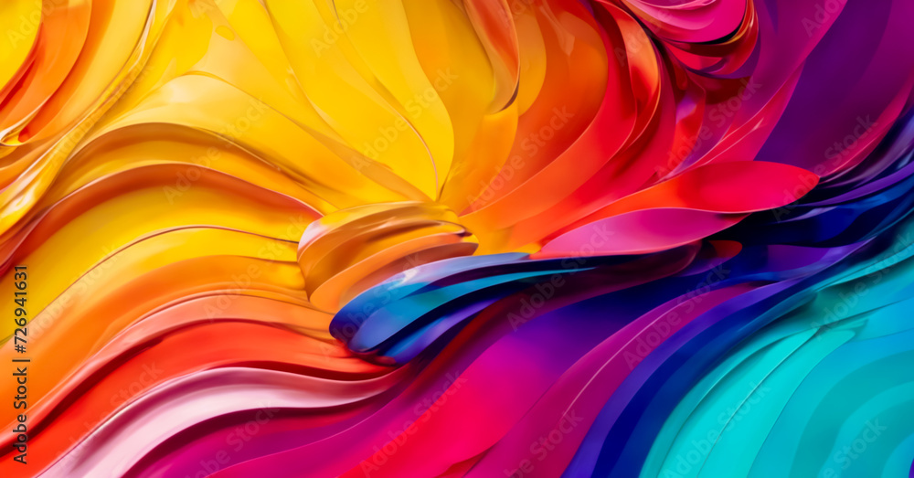colorful abstract painting with flowing, wavy shapes in bright colors.