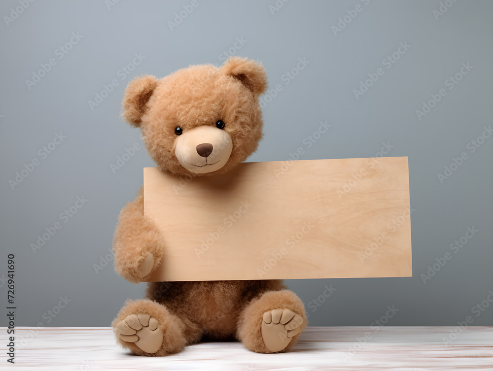 Fluffy brown teddy bear with a blank sign with space for copy,Generative Ai Fluffy brown teddy bear with a blank sign with space for copy,Generative Ai