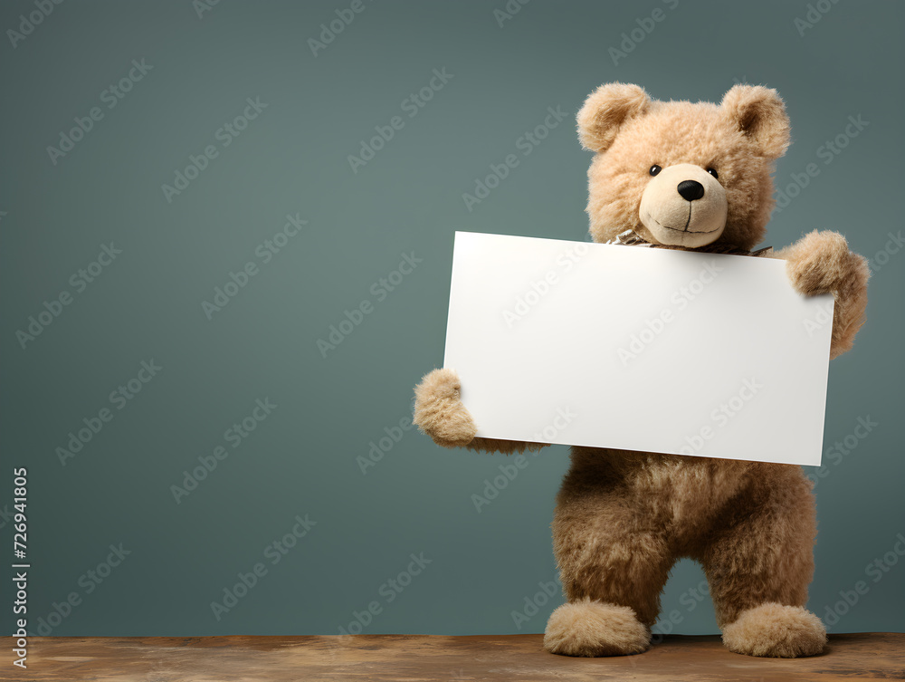 Fluffy brown teddy bear with a blank sign with space for copy,Generative Ai Fluffy brown teddy bear with a blank sign with space for copy,Generative Ai