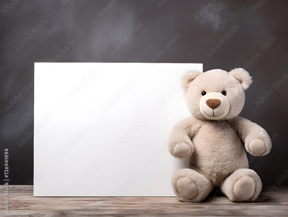 Fluffy brown teddy bear with a blank sign with space for copy,Generative Ai Fluffy brown teddy bear with a blank sign with space for copy,Generative Ai
