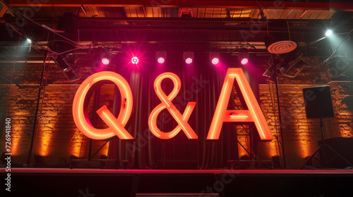 Q&A background with giant Q and A letters on stage background to start a questions and answers sessions © Keitma