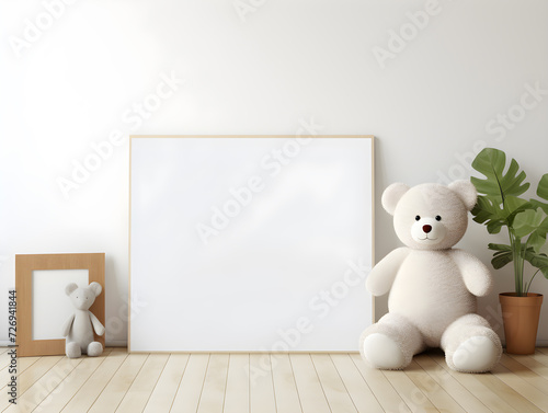 Fluffy brown teddy bear with  a blank sign with space for copy,Generative Ai