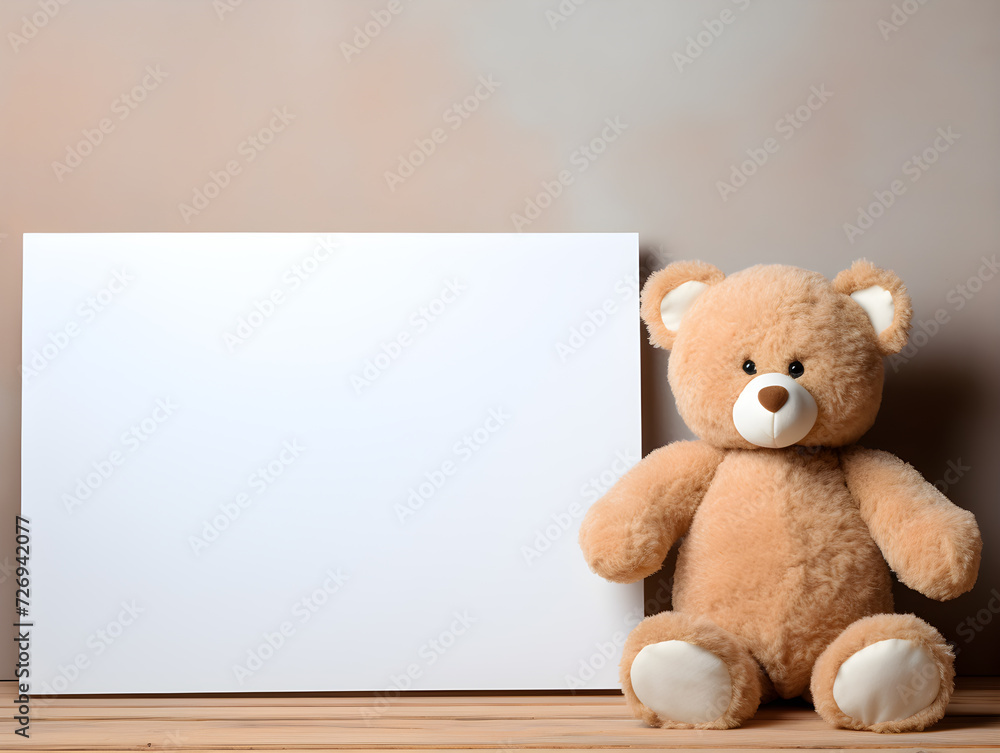 Fluffy brown teddy bear with a blank sign with space for copy,Generative Ai Fluffy brown teddy bear with a blank sign with space for copy,Generative Ai