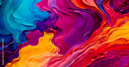 colorful abstract painting with flowing, wavy shapes in bright colors.