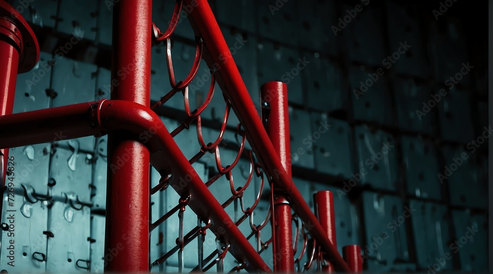 White metal railings on plain red background from Generative AI White metal railings on plain red background from Generative AI