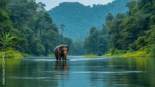 Wild elephant in the beautiful forest at Kanchanaburi province in Thailand, (with clipping path)  photo