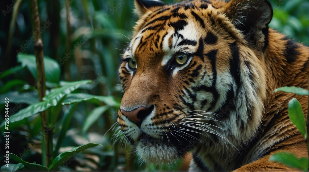 Fototapeta premium Closeup of a tiger on the jungle from Generative AI