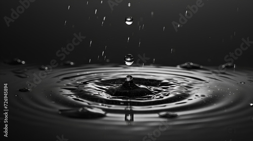 rain drop on black background, space Free view Top condensate surface black water Drops abstract background bright bubble circle clean closeup cold, Condensation water drops, Generative AI 