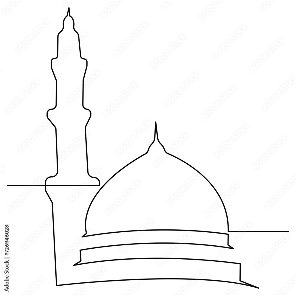 Single continuous line art drawing of mosque simple illustration of Islamic mosque outline vector
Single continuous line art drawing of mosque simple illustration of Islamic mosque outline vector