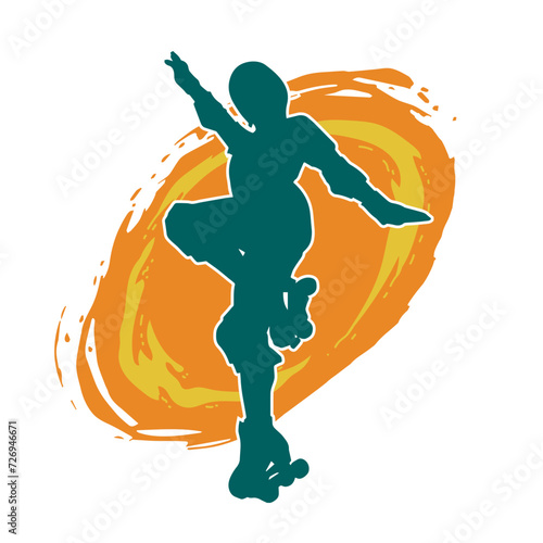 silhouette of a sporty female on a roller skate. Silhouette of sporty woman have fun on roller wheels.