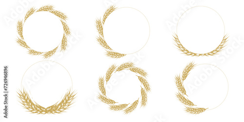 Hand drawn food wheat stalks, wheat, oats, rye grain spikes, bunch icons set silhouette. Vector illustration isolated on white background. Cereal frames for organic farm porducts, bakery logo, menu