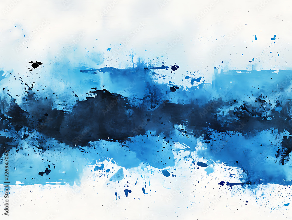 Obraz premium Abstract concept background. Combined blue watercolor effect with dark blue brush strokes, isolated on a white background. Created with Generative AI.