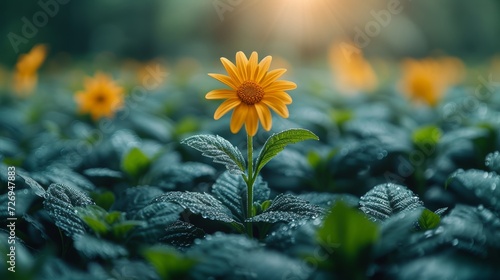 Beautiful yellow flower in the garden with sunlight background,nature concept - Generative AI