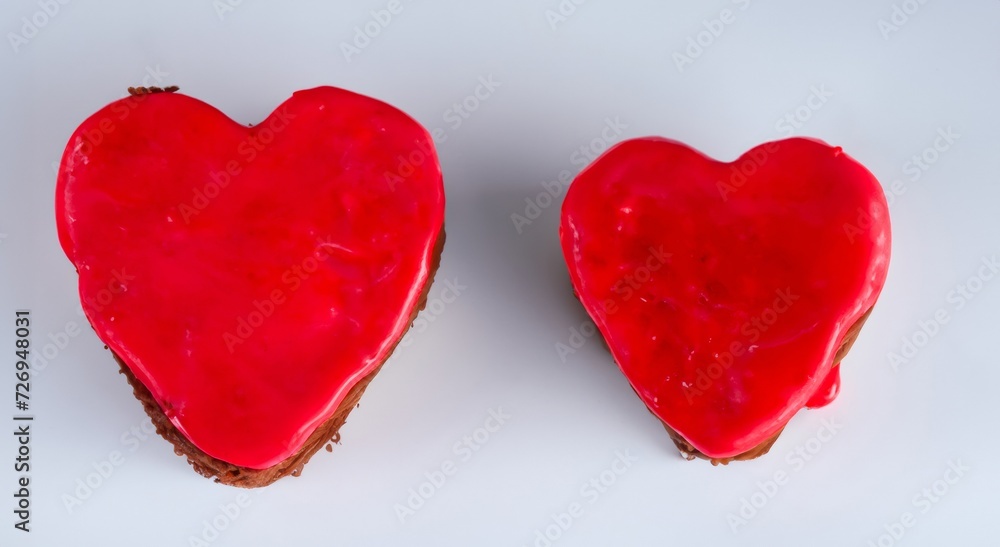 two cakes in heart shape on white background