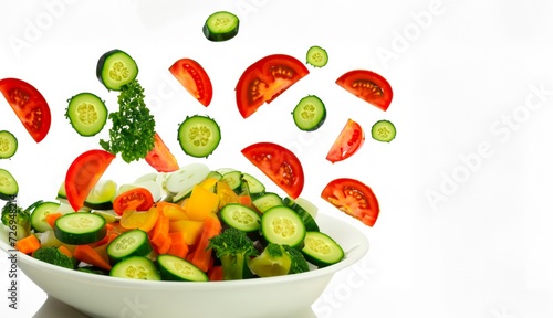 falling vegetables in a white bowl