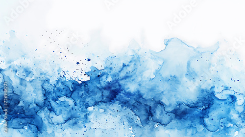 Abstract blue-colored watercolor effect isolated on a white-colored background. Created with Generative AI. © an