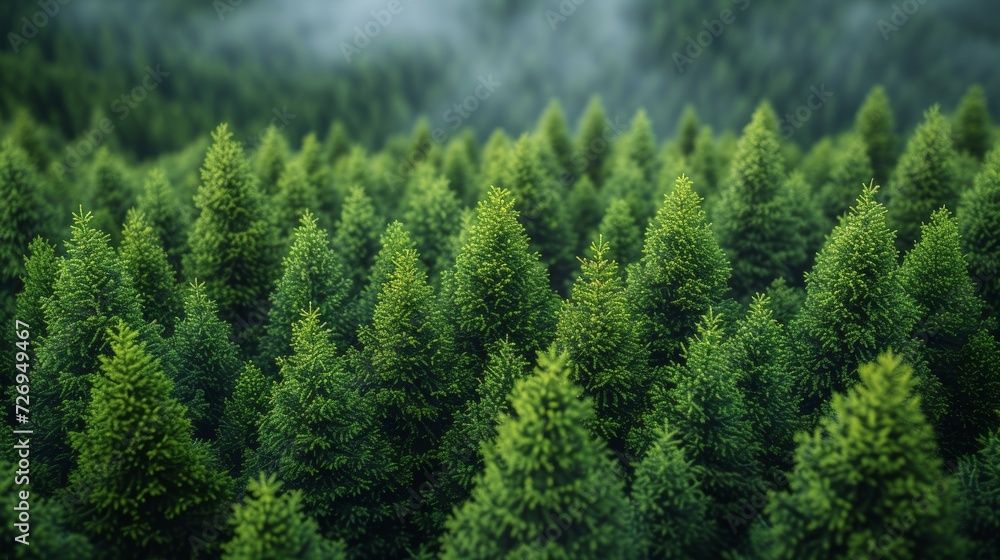 Aerial view of evergreen coniferous forest. Nature background - Generative AI