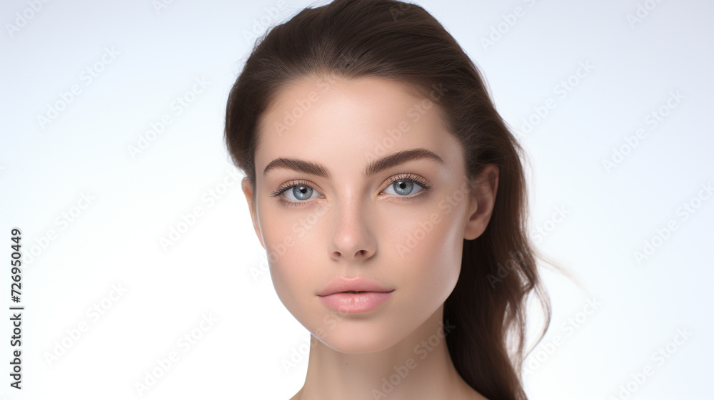 woman fresh face beautiful glowing healthy skin on white background.for skincare products woman fresh face beautiful glowing healthy skin on white background.for skincare products