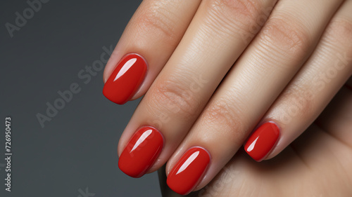 woman hand with red nail polish on her fingernails for advertising