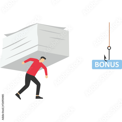 Use bonuses as bait to complete a lot of work, Vector illustration in flat style

