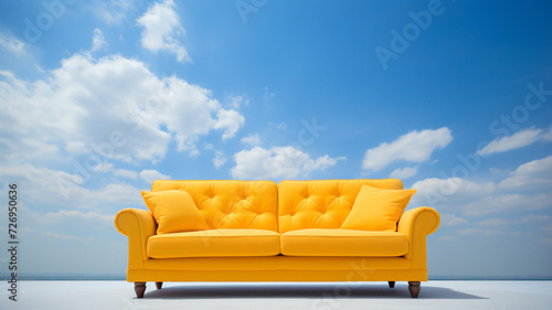 yellow sofa with blue sky background © Yuwarin