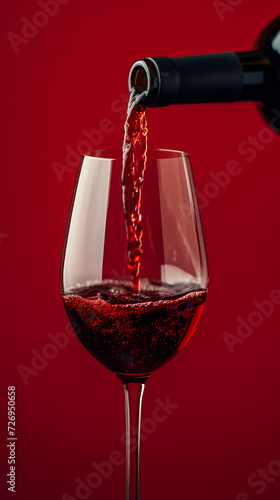 red wine pours from a bottle into a glass