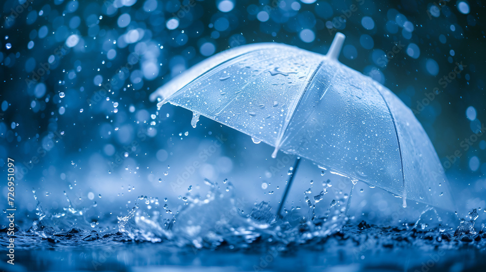Transparent umbrella under rain, generative ai
