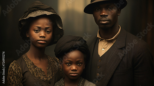 emotionally evocative representation of a melancholic family depicted in a vintage style. Generative AI