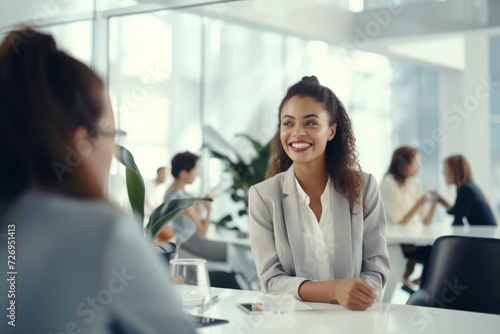 Engaged businesswoman in a meeting at a bright office