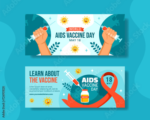 Aids Vaccine Day Horizontal Banner Flat Cartoon Hand Drawn Templates Background Illustration