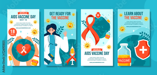 Aids Vaccine Day Social Media Stories Flat Cartoon Hand Drawn Templates Background Illustration