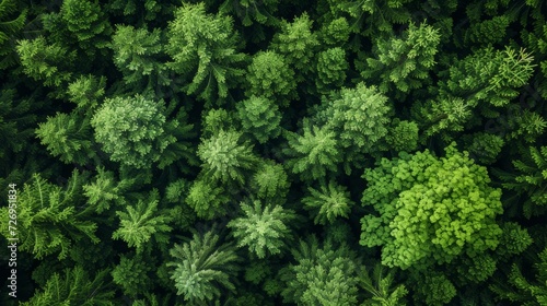 Aerial view of a green forest. Nature background. 3d rendering - Generative AI