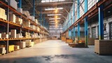 warehouse interior photorealistic sunset lighting