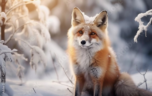 Realistic photo of Red Fox, close-up portrait. Lay in colorful autumn vegetation. generative ai © KBL Sungkid