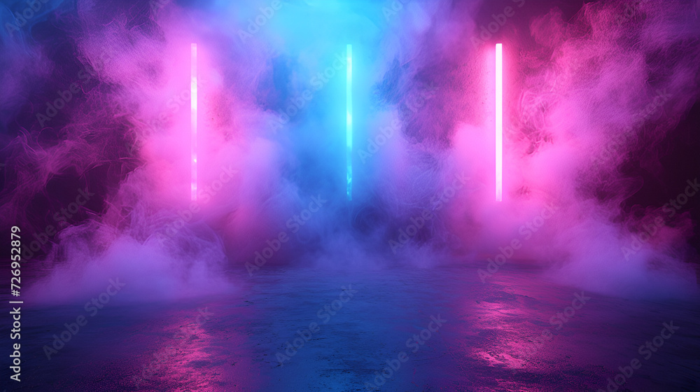 3d render blue pink neon frame, generative ai