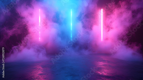 3d render blue pink neon frame, generative ai
