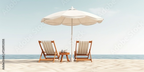 Beach chair and umbrella on the sandy beach.