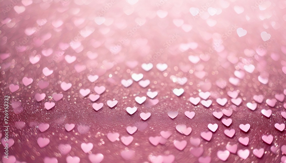 Pink background with small hearts bokeh. Winter love holiday. Valentine's Day