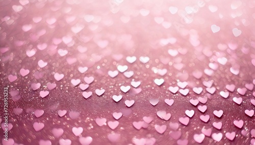 Pink background with small hearts bokeh. Winter love holiday. Valentine's Day