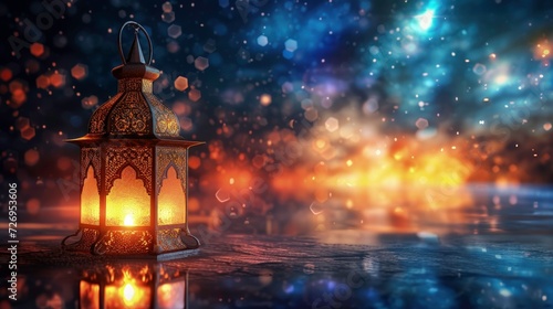 Ramadan traditional lamps on abstract glow background- ramadan lantern of muslim festive. 