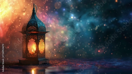 Ramadan traditional lamps on abstract glow background- ramadan lantern of muslim festive. 