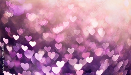 Purple-pink background with small hearts bokeh. Winter love holiday. Valentine's Day concept.