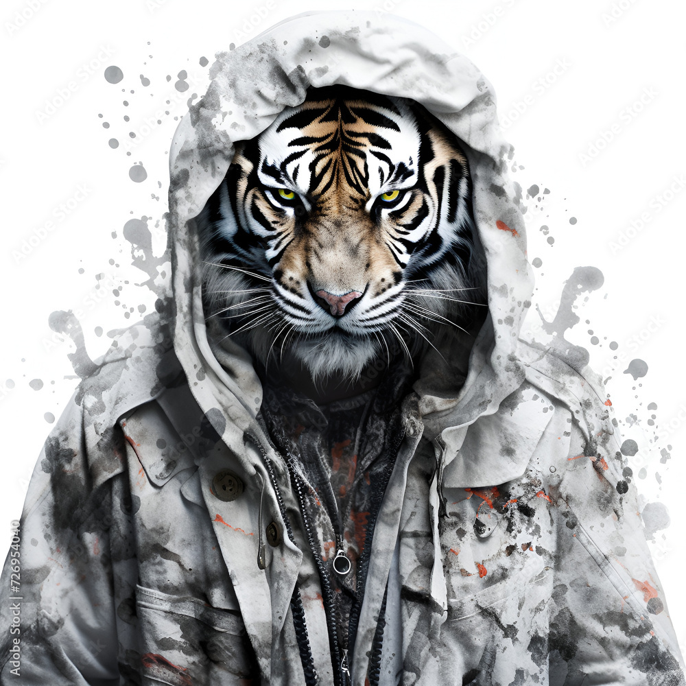 Artistic Style Tiger Man Human Like Tiger White Background