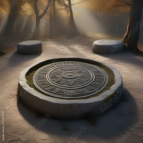 Enigmatic ancient stone circle with mystical symbols and runes2
