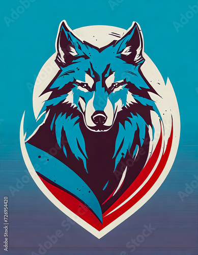 Logo art vintage délavé du visage d'un loup