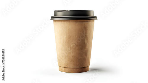 Blank take away kraft coffee cup isolated on white background, generative ai